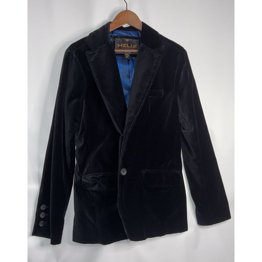 Helix No.13 Men's Sz Small Sport Coat Blazer Jacket Black Velvet Cotton 2-Button